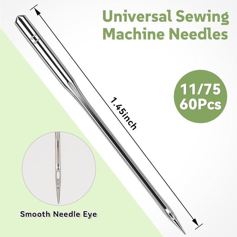 AUGHOA 60 PCS Universal Cotton&Knit Sewing Machine Needles, Size 75/11 Needles for Medium-Weight Fabrics, Suitable for Singer, Brother, Janome Home Sewing Machine - Image 2